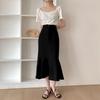 Юбка-рыбий хвост с оборками для женщин, весенняя элегантная юбка А-силуэта с высокой талией, средней длины, черная, винтажная женская одежда