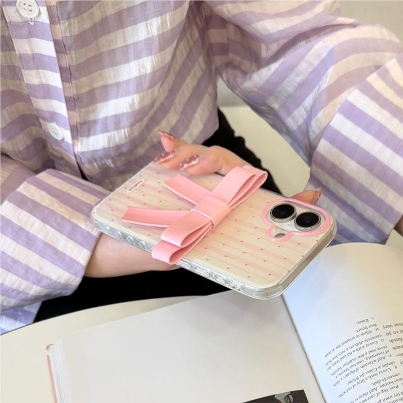 3D Pink Bowknot Phone Case for iPhone 14 15 16 17 Pro Max 17Pro Clear Soft TPU Shockproof Protective Cover For Women girls