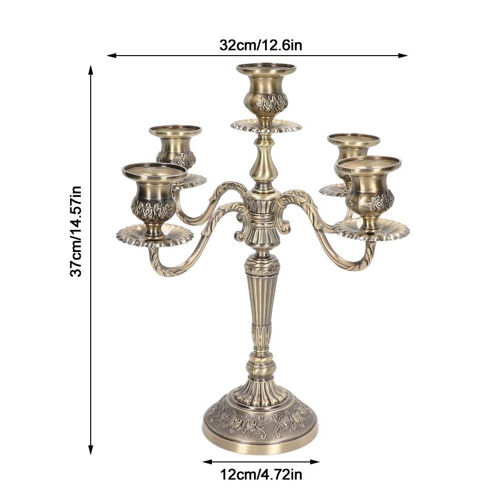 14.6 Inch Tall Candlestick Holder Zinc Alloy Retro Candelabra 5 Arms Candelabra For Party