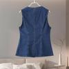 Denim Split Vest Shorts Set Women Single Breasted Sleeveless O-neck Top High Waist Short Pant Summer Lady Suit