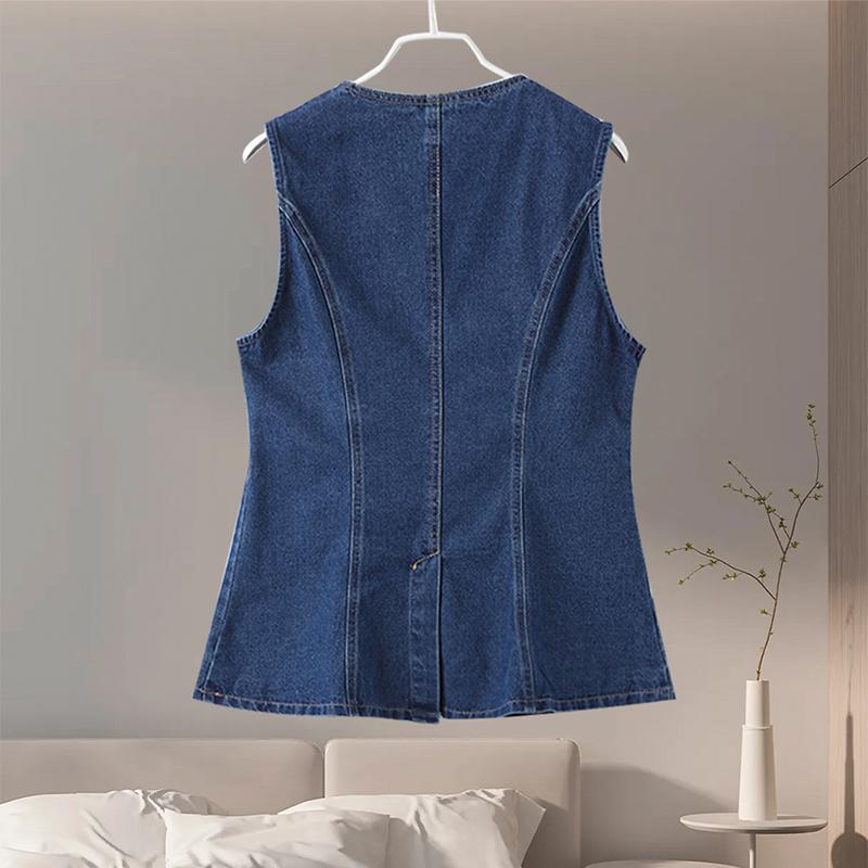 Denim Split Vest Shorts Set Women Single Breasted Sleeveless O-neck Top High Waist Short Pant Summer Lady Suit