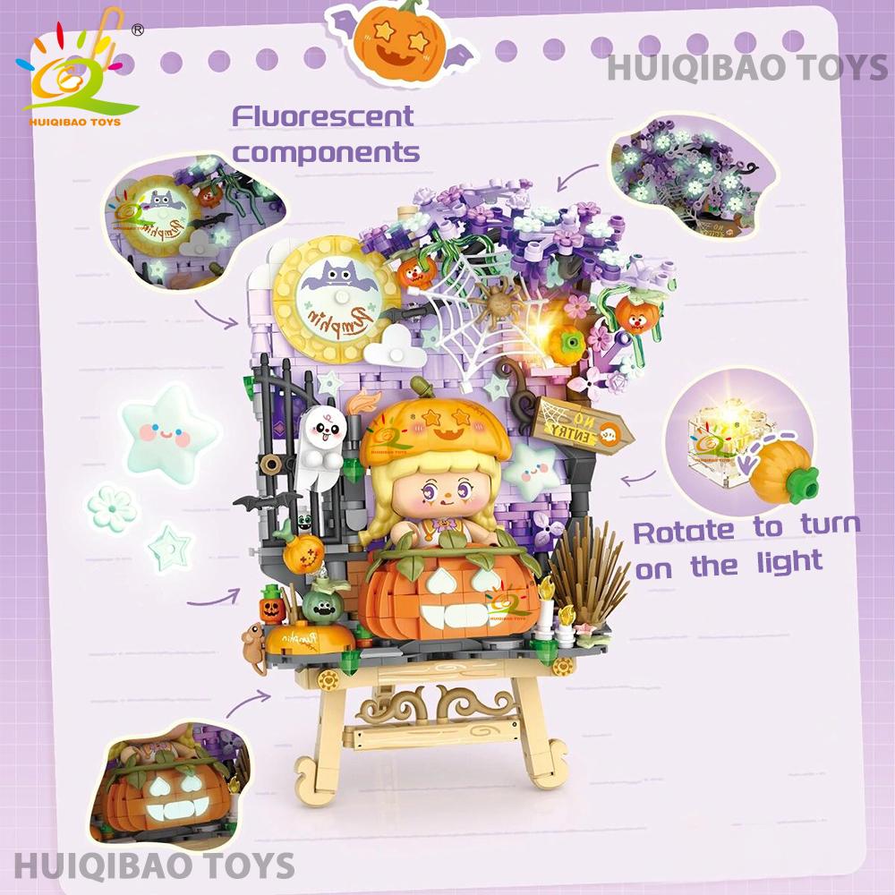 Halloween 3D Puzzle Easel Craft Kit Building Blocks City DIY Creative Bricks Toys for Adult Decorative Ornaments Gift