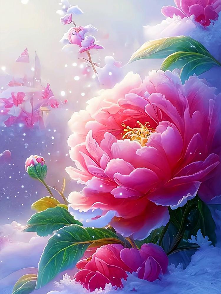 Cross Stitch Diamond Painted Blooming Peony Flowers Butterfly Pink Purple Flowers 5d Diy Diamond Embroidery Rhinestone Painting
