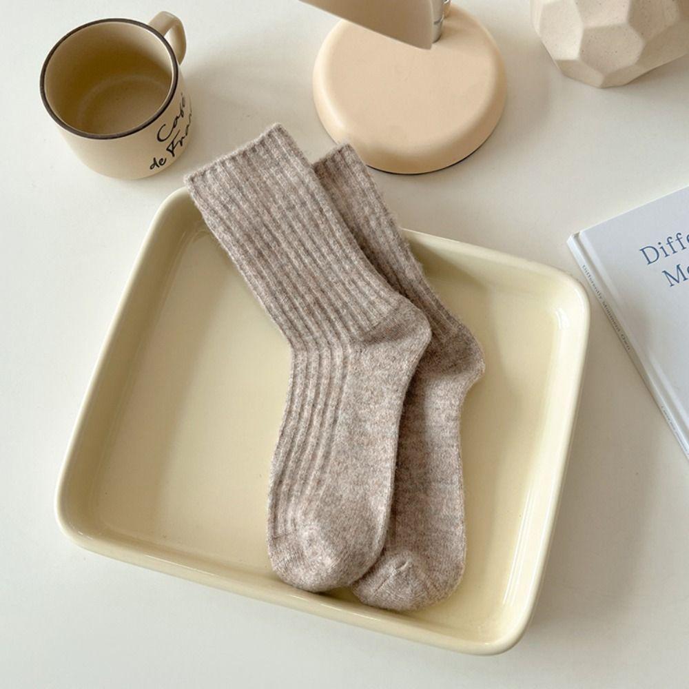Winter Wool Socks Solid Color Sleep Socks Thickened Cotton Socks  Women