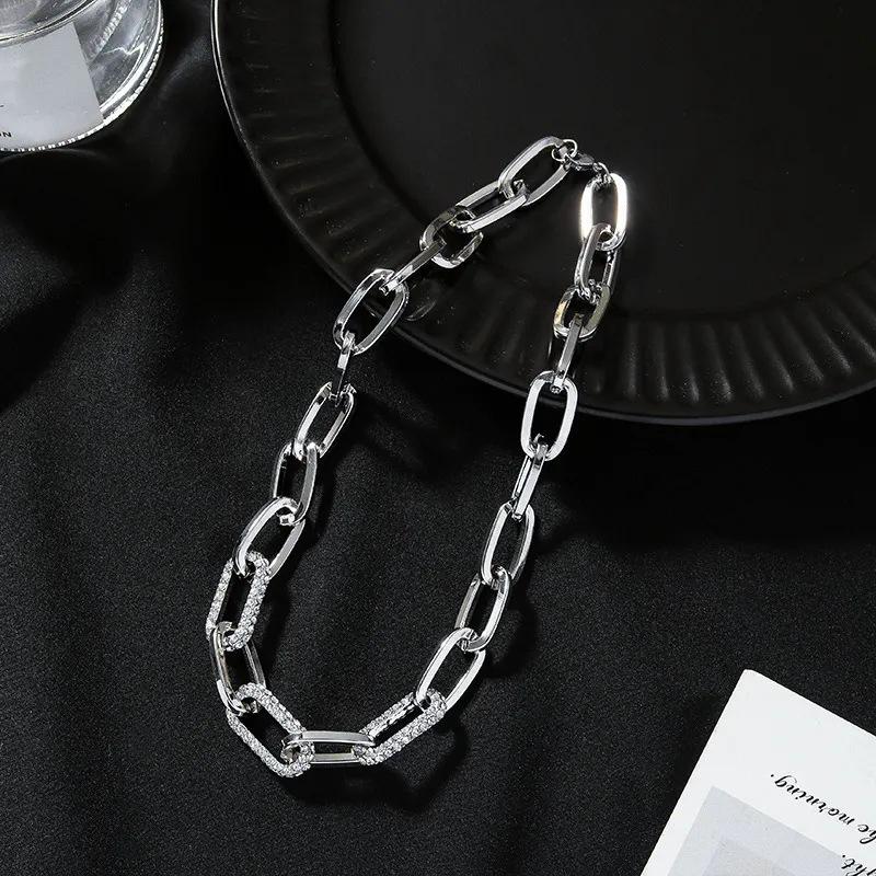 Chunky Chain Women's Necklace with Zircon & Alloy - Trendy Hip Hop Design