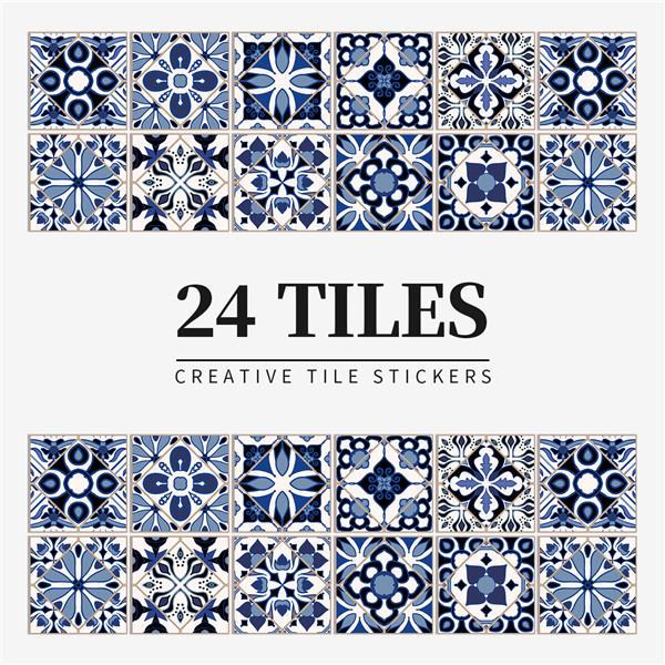 24PCS  Creative Kitchen Tile Stickers Waterproof Mandala Flowers Tile Paste Self-adhesive Wallpaper Bedroom Decoration Stickers