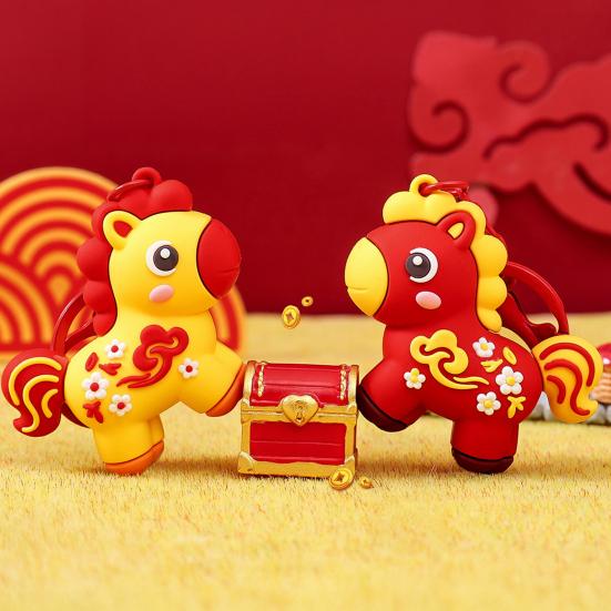 Брелок для ключей в виде лошади, портативный держатель для ключей, подвеска с благоприятными облаками и цветами, 2026 год Лошади, брелок-подвеска для сумки