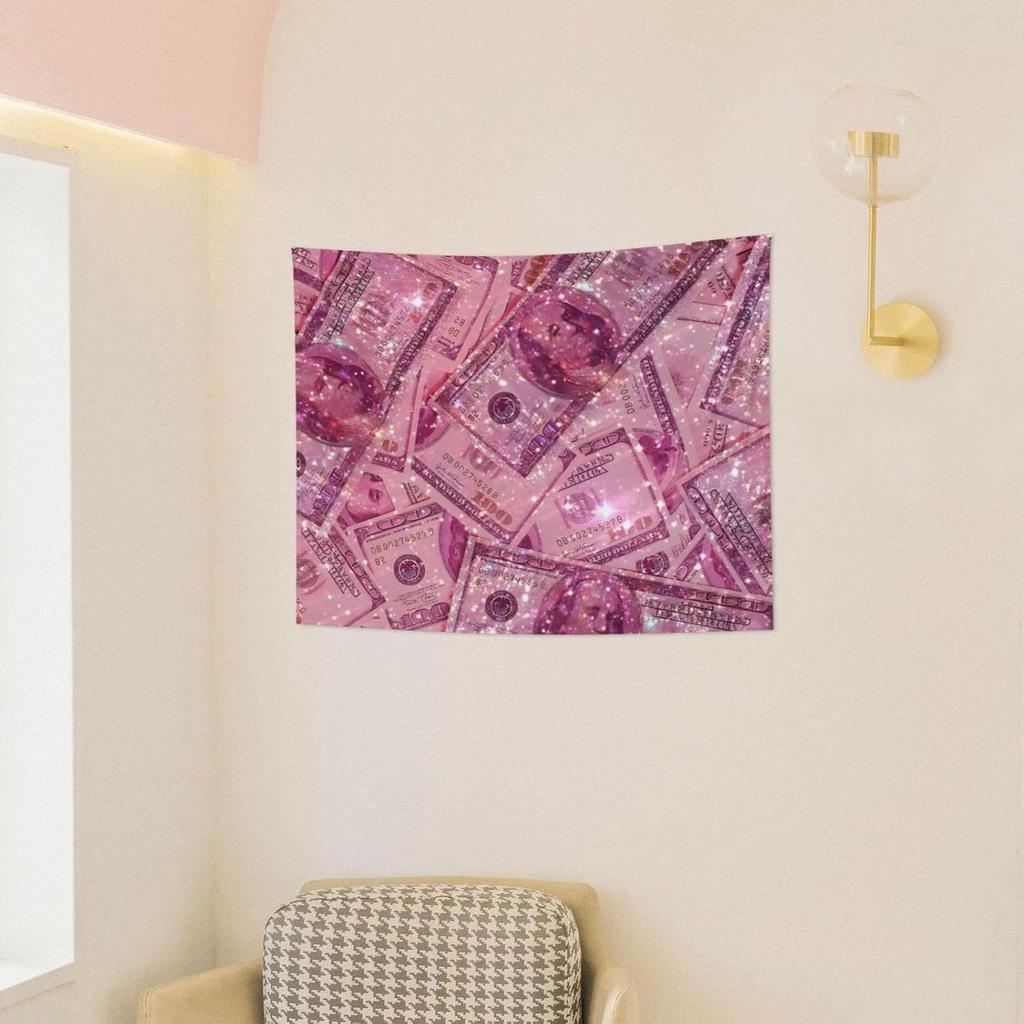 Pink Money Tapestry 29x37 In Aesthetic Wall Hanging Decorative Tapestries Cute Preppy Banner For Teen Girl Bedroom College Dorm Home Living Room