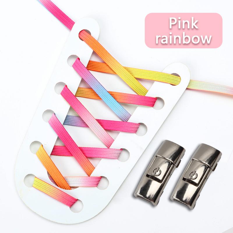 NO.8 Радужные шнурки для кроссовок, новая модернизация, магнитный металлический замок, шнурки без завязок для детей и взрослых, ленивый быстрый шнурок с резиновой лентой, шнурок для обуви