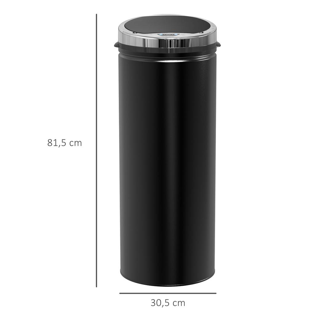 Trash Can with Motion Sensor, Stainless Steel, 30.5 cm x 30.5 cm x 81.5 cm, Black