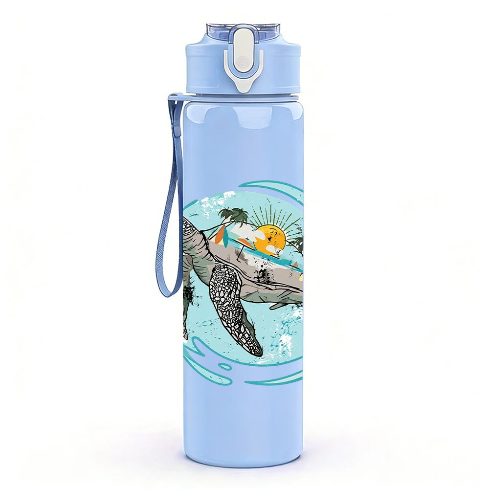 1PC Swimming Sea Turtle 750ml Color Plastic Sports Water Bottle Leakproof Flip Straw Lid Suitable for Sports Office Home Use