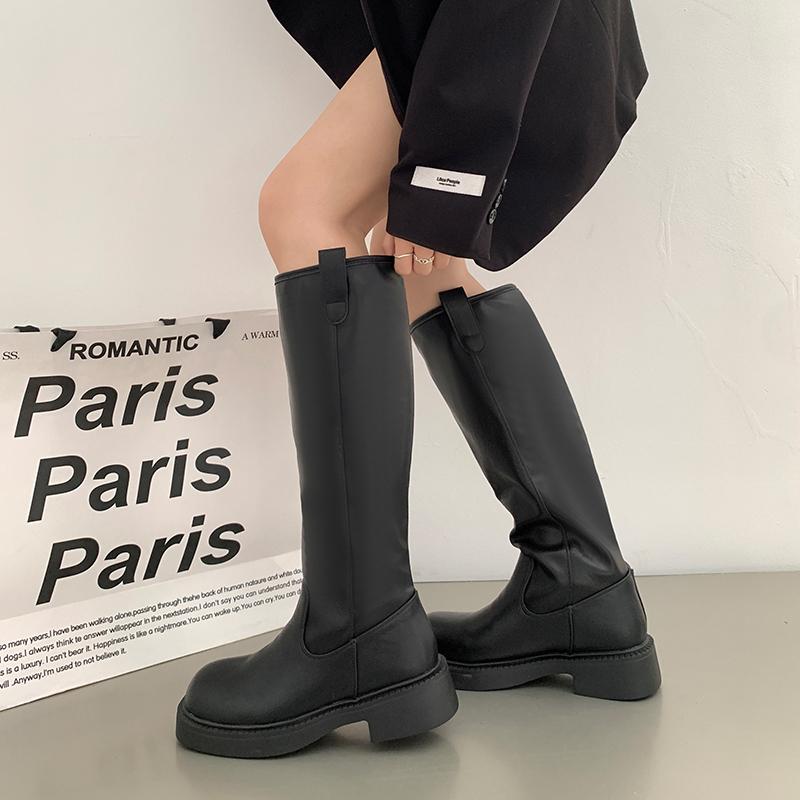 Модные женские высокие сапоги из кожи до колена на плоской подошве, модные тенденции 2024 года, новые ботинки «Челси», прогулочные зимние брендовые зимние мотоциклетные ботинки