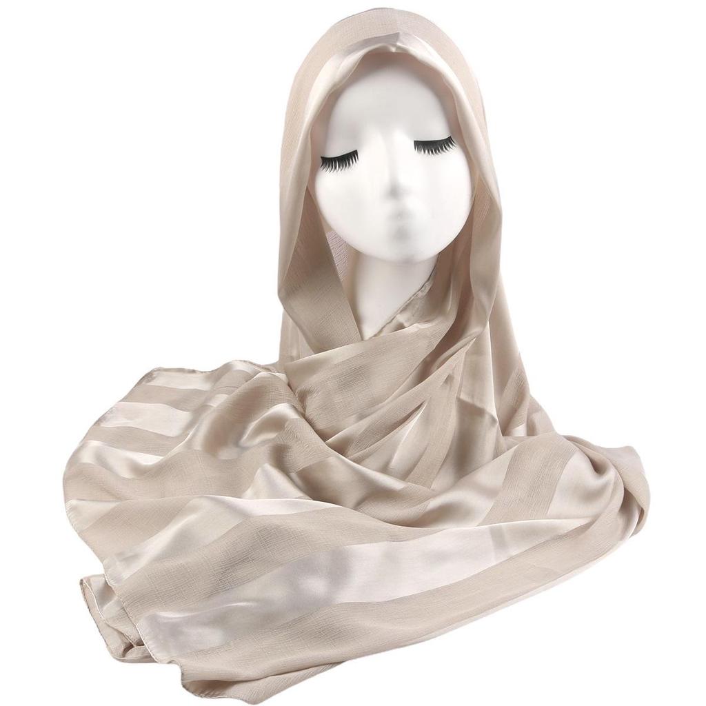 Cross-border Women's Pleated Chiffon Striped Shawl: Natural Wrinkle Dubai Hijab