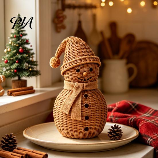 Pastel Christmas Decorations Snowman Ornament for Tabletop Decor, Retro Resin Figurine Holiday Store Window Display with Knitted Texture Winter