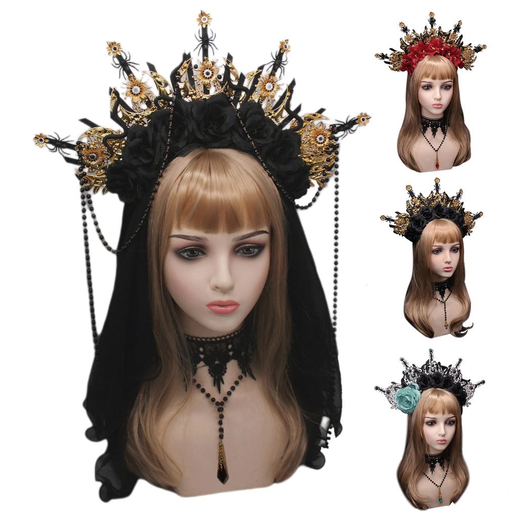 DIY Flower Spiked Crown Hair Hoop Vintage Pageant Hair Accessories for Baroque Wedding Headband Bridal Photo Props