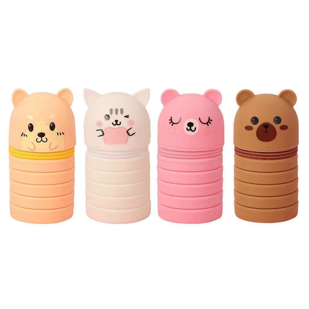 2Pcs Cartoon Pencil Holder Telescopic Silicone Pen Bag Pencil Pouches Zippered Pen Case Collapsible Pen Pencil Holder
