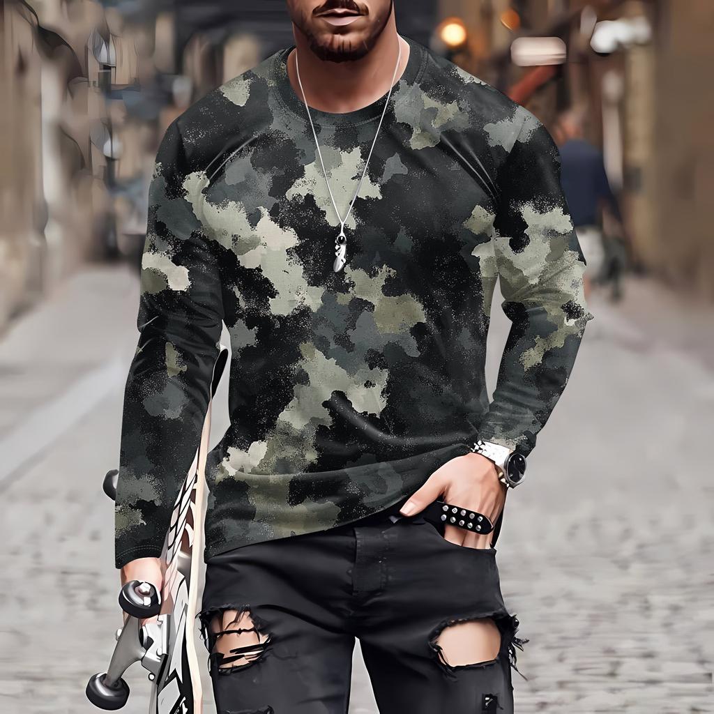 Муж. Футболка Круглый вырез Одежда Одежда На открытом воздухе Длинный рукав С принтом Модельер Винтаж