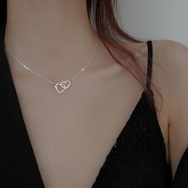 Fashion New Double Heart Necklaces For Women Simple Luxury Zircon Necklace Female Wedding Jewelry Accessories Gifts Wholesale