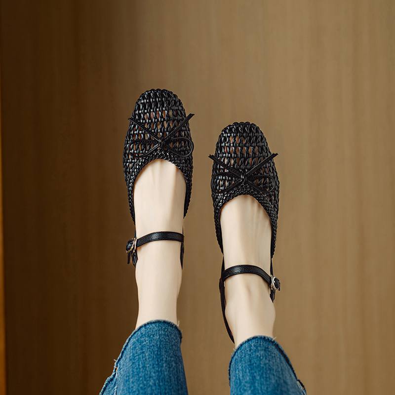 Krazing Pot Микрофибра Плетение Летний Размер 41 Средний Каблук Слингбэк Вечерние Туфли Женские Квадратный Носок Бант Гладиаторские С Вырезами Лодочки