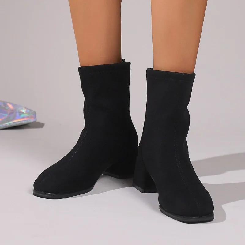 Fashion 2024 New Fashion Women's Boots Versatile and Comfortable Solid Color Winter Zipper Decorated Thick Heel Women's Shoes Zapatos