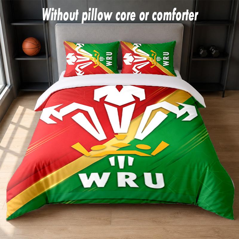 Wales Rugby Design Bed Bedding Set 1 Duvet Cover + 2 Pillowcases Soft Breathable Household Bed Linens