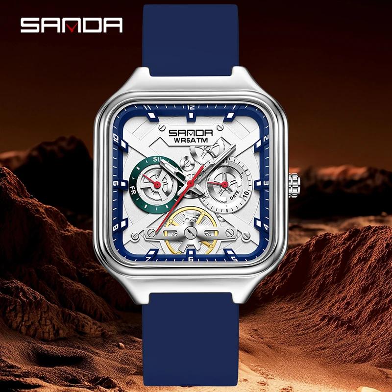 SANDA Fashion Men's Quartz Watch Multifunction Luminous Calendar Silicone Strap Outdoor Sports Watches for Man Reloj Hombre
