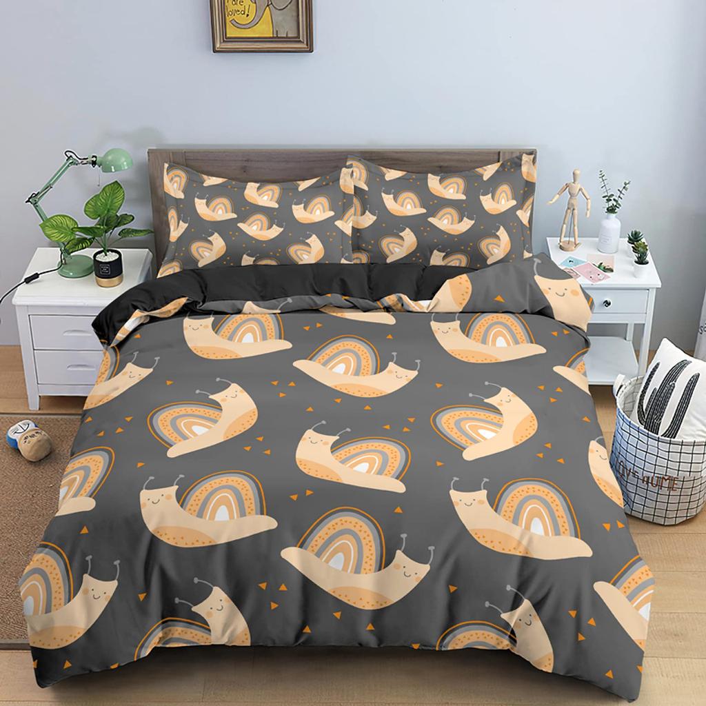 Colourful Snail Duvet Cover Set Cute Kawaii Animal Polyester Comforter Cover King Queen Size For Kids Boys Girls Bedding Set
