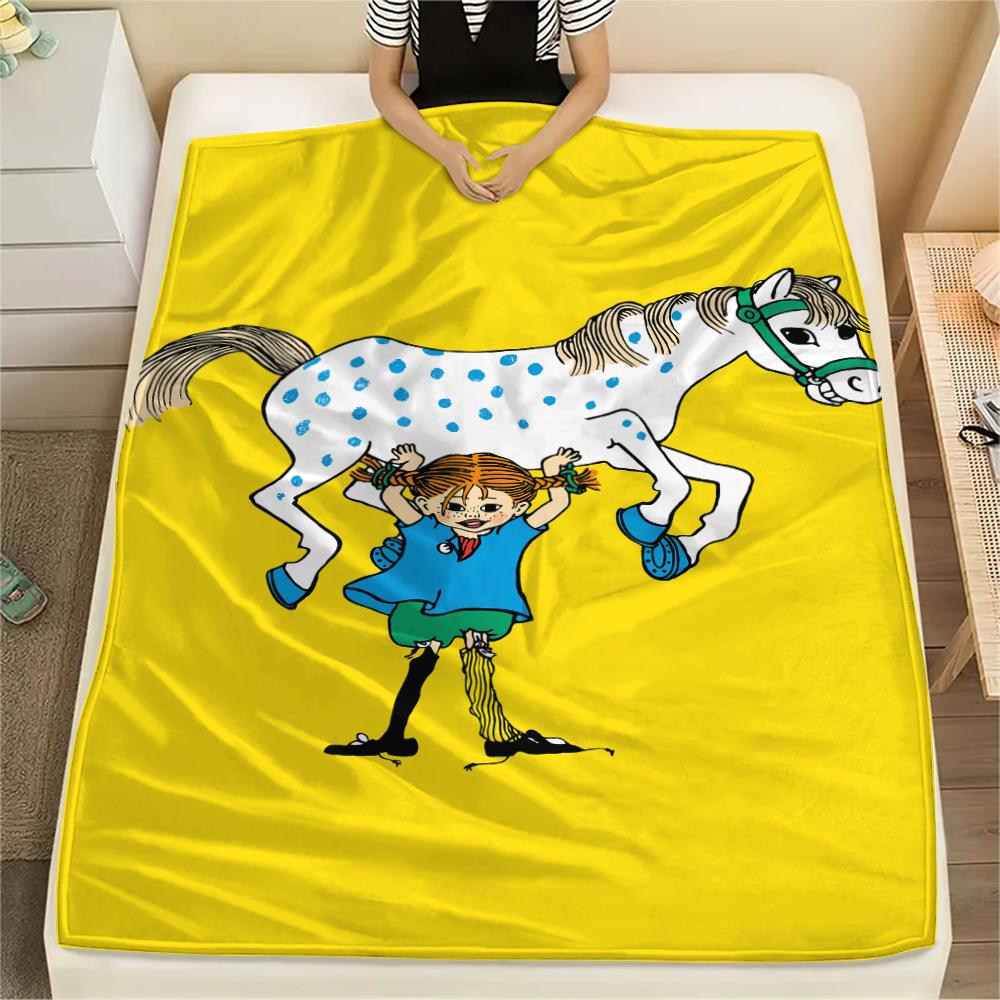1PC Pippi Longstocking Print Flannel Blanket, High quality Comfortable for All Seasons, Home Decor, Warmth and Comfort, Perfect for Christmas Gifts113