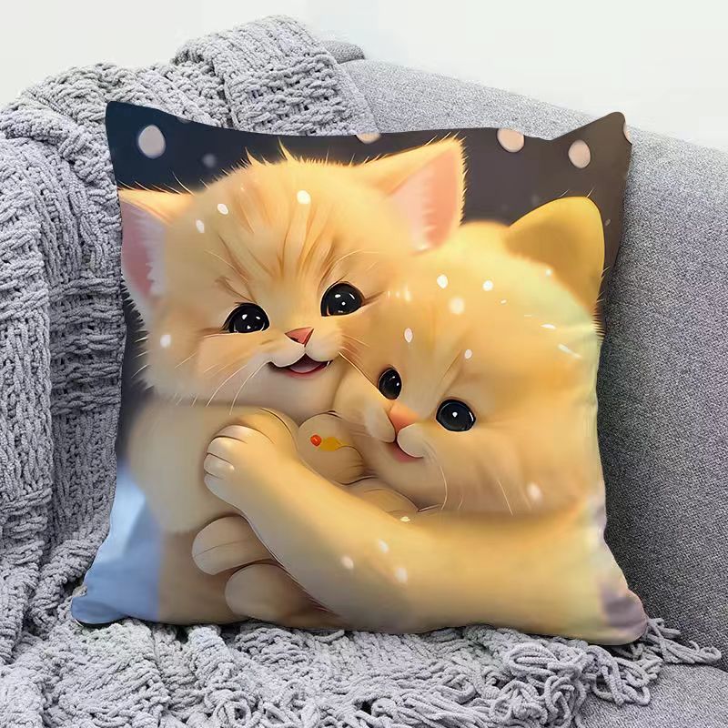 Square Pillowcase Cute Cat Pillow Sofa Cushion Covers Lumbar Cushion for Women