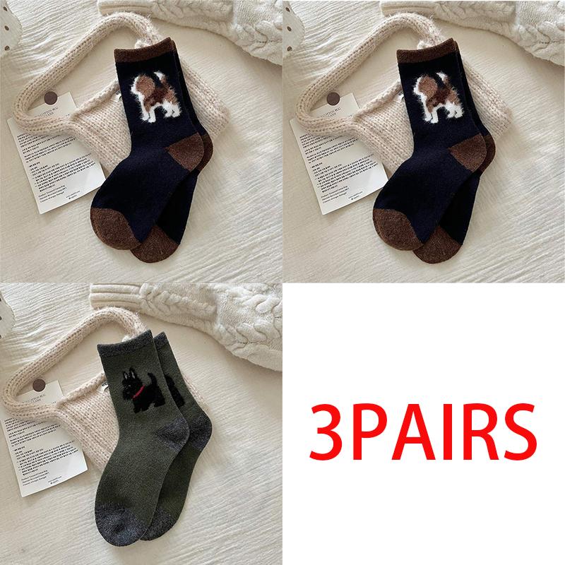 Женские модные носки в японском стиле средней толщины из шерсти 100 % хлопок, модные милые мультяшные женские собачки, повседневные забавные милые чулочно-носочные изделия