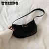 Women's Vintage Hardware Buckle Bag Single Shoulder Underarm Bag Black Simple Handbag Saddle Bag