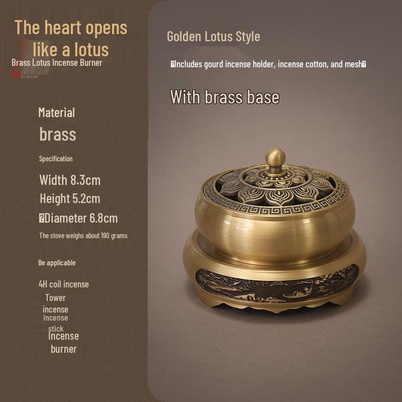 Pure Copper Incense Burner: Indoor Household Use for Agarwood & Sandalwood Fumigation, Includes Tray and Incense Seal.