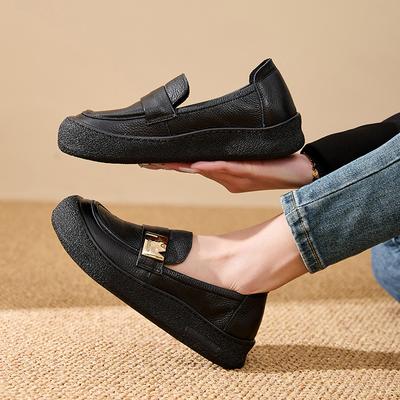 Новые женские лоферы из натуральной коровьей кожи, роскошная обувь для долгих прогулок, женские винтажные мокасины на плоской подошве, толстые прочные лоферы-слипоны