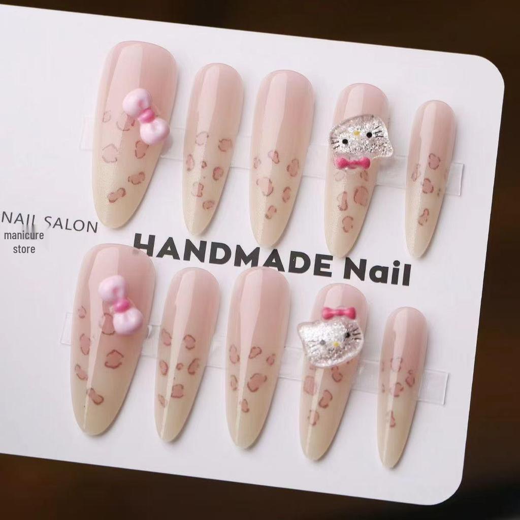 3D Bow & Heart Red Polka Dot Wearable Nail Art Stickers - Long Thin Girly Design