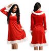 Women Christmas Cosplay Costume Velvet Dress Santa V Neck Long Sleeve Hooded Dress