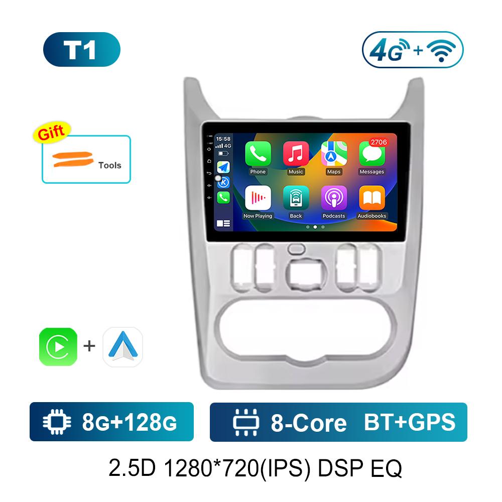 Автомобильный радиоприемник, мультимедийный проигрыватель для Renault Logan 1 Sandero 2009 - 2015 Android OS, беспроводная система Carplay, WiFi, головное устройство, GPS-навигация