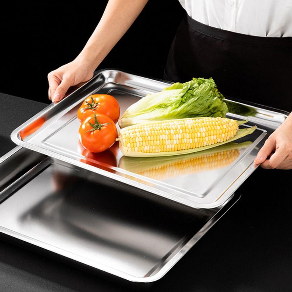Thickened Stainless Steel Rectangular Dinner Plate Rustproof Serving Trays Barbecue Tray  Canteen