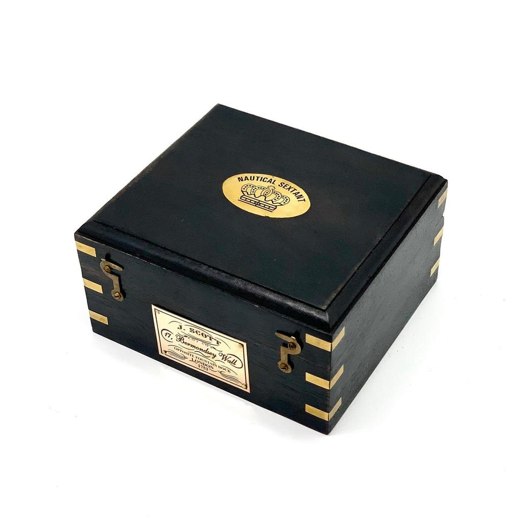 Antique Maritime Nautical Sextant Vintage Marine Astrolabe Ship's Instruments with Wooden Box Brass Ship Sextant with Hardwood Engraved Box