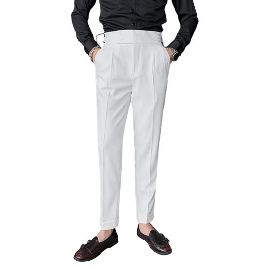 Мужской костюм Брюки Формальный деловой стиль Прямые брюки Slim Fit Сплошной цвет Мягкая высокая талия Винтажные карманы Мягкие дышащие мужские офисные брюки