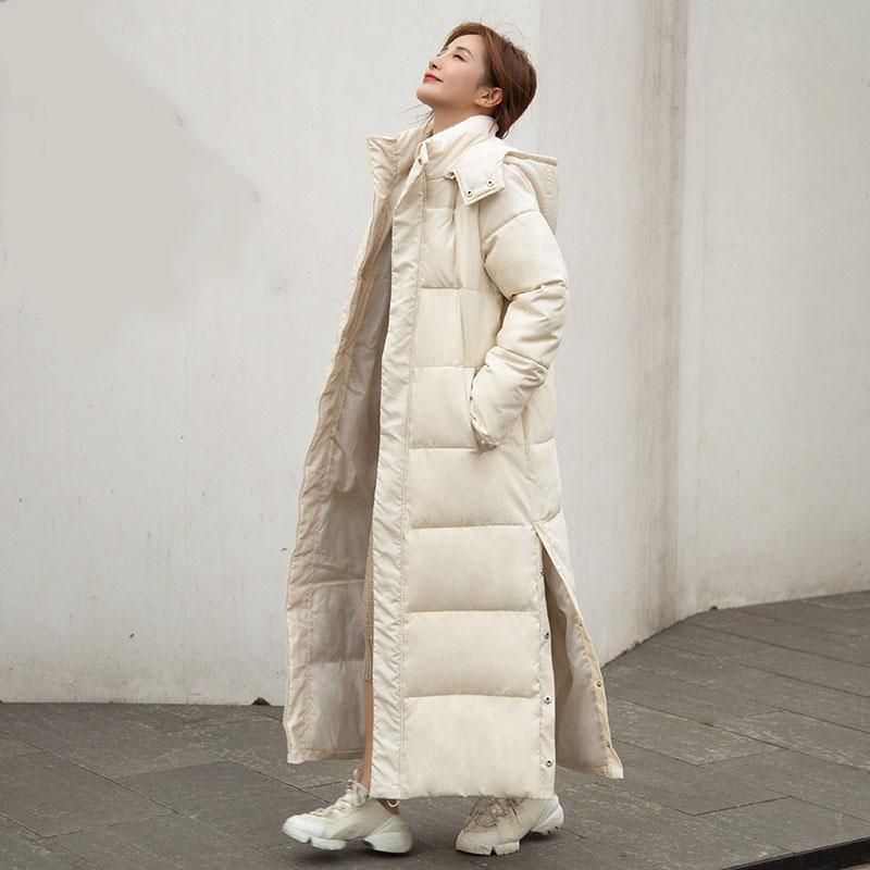 Женская зимняя куртка больших размеров длиной до колена с утеплителем и капюшоном на молнии, теплые повседневные топы