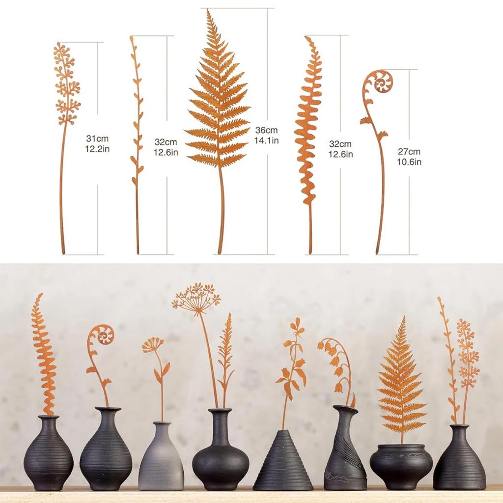 5pcs Rusty Fern Potted Plant Decoration Garden Stakes Metal Outdoor Courtyard Yard Art Decoration Country Garden Iron Sculpture