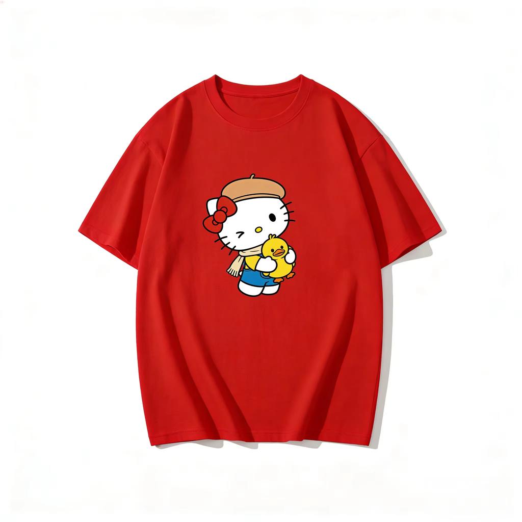 2026 новый летний милый графический топ HelloKitty повседневный хлопковый топ с коротким рукавом для женщин и девочек Каваи мультяшный принт Streetwear