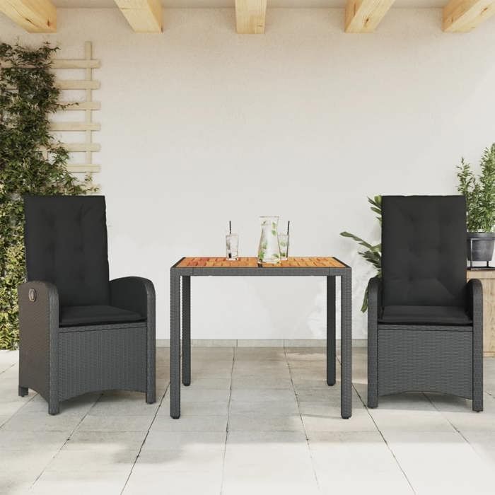 VidaXL Ensemble à Manger de Jardin avec Coussins 3 pcs, Table et Chaises avec Dossier Réglable, Meubles d'Extérieur Patio 3212230