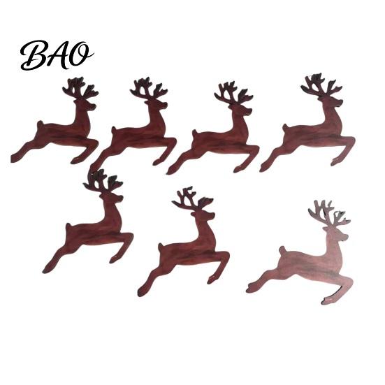 Wireless Flying Reindeer Wall Decor 7Pcs Wooden Christmas Silhouette Lights with Warm Backlight, LED Holiday Gift Exchange Accents Santa Sleigh