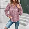 Women's V-neck Top Pullover Leopard Print Shirt Long Sleeves