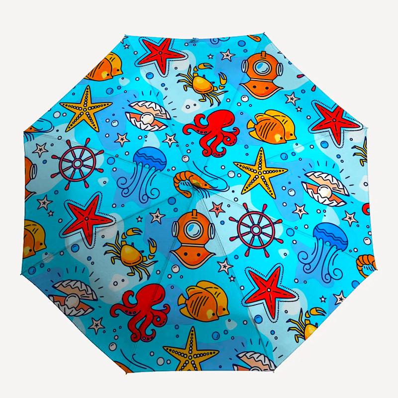 1pc Oceanic Adventure: Dive into the Depths with Colorful Sea Creatures! Umbrella with Plastic Handle,Suitable for All Seasons UmbrellaPT514