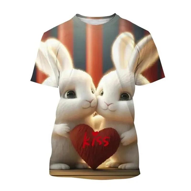 Летние милые мультяшные кролики 3D принт футболки женская уличная одежда повседневная мода Y2k футболка с коротким рукавом футболки с круглым вырезом топы одежда