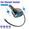 PD30W Retractable Car Charger, 5 In 1 Fast Charging Car Charger 120W with Digital Display Car Charger Adapter Car Accessories For iPhone, Samsung