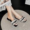 Fashion Bow Lace Design Slippers for Women 2025 Summer New Style Square Head Open Toes Flat Outdoor Beach Sandals Comfortable Cool Shoes