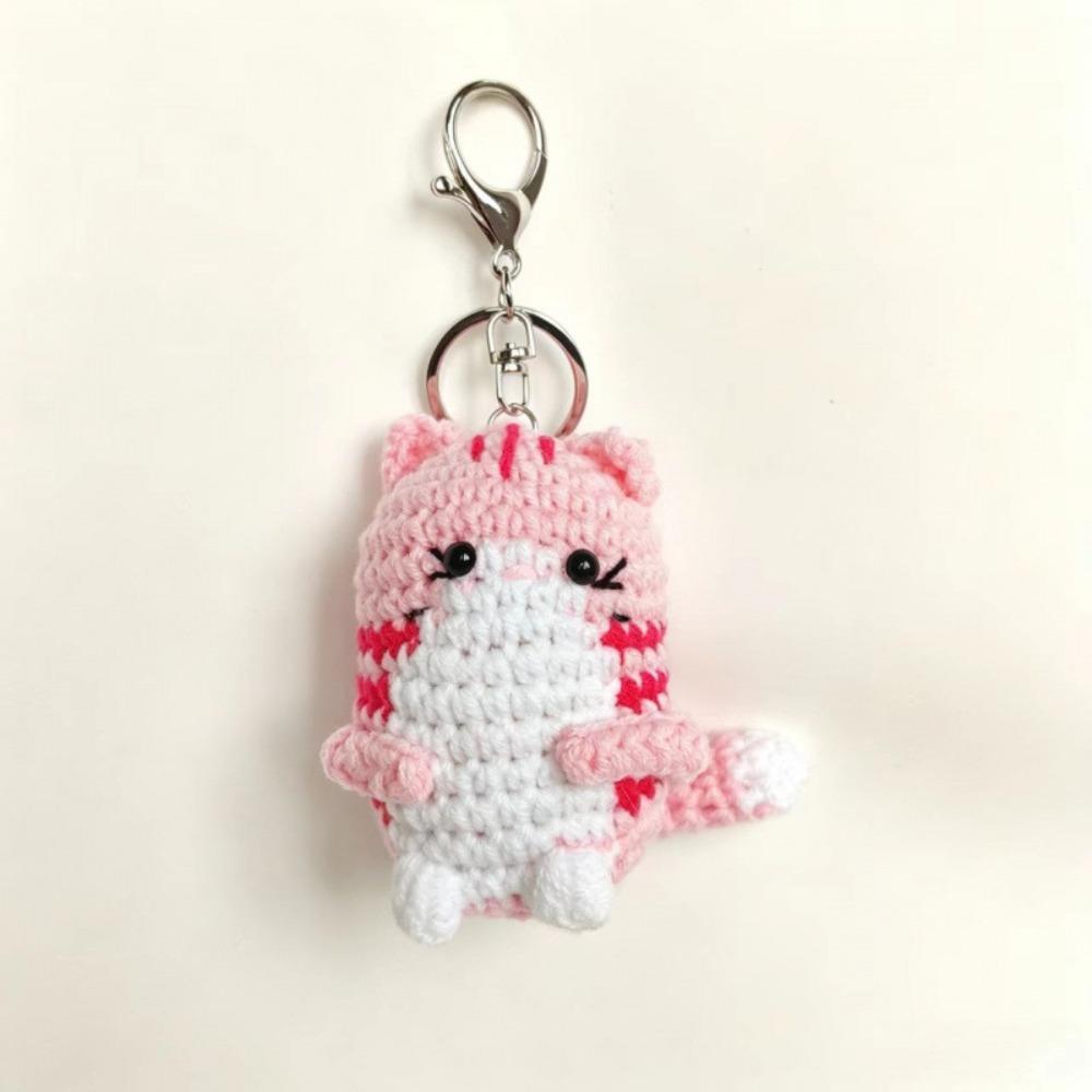 Handmade Hand Cat Keychain Handwoven Yarn Kitty Bag Charm Crochet Kitten Keyring  Backpack Decor